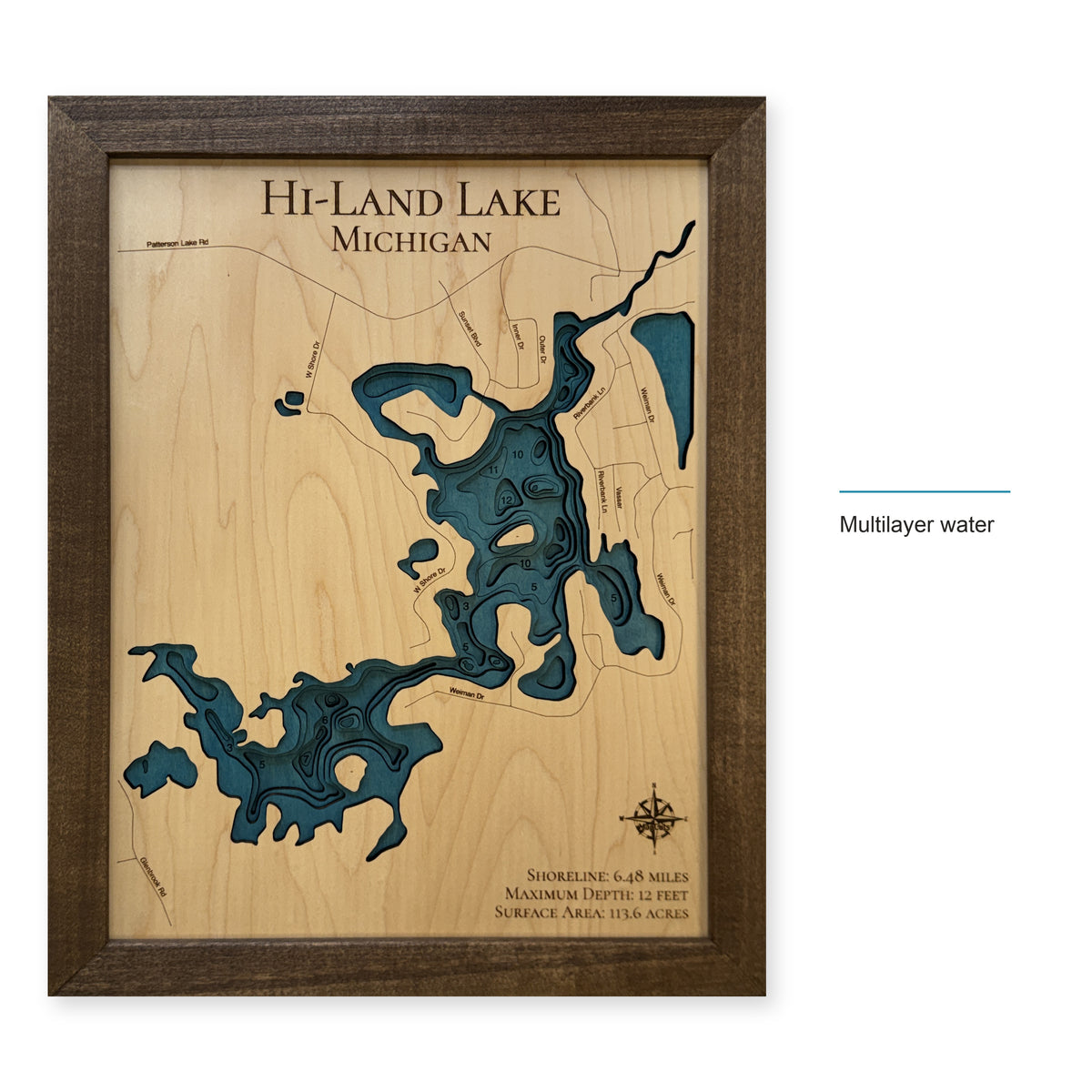 Hi-Land Lake, Michigan Wood Map — style-labeled photo [MC20261006 q2992 e17886926735]