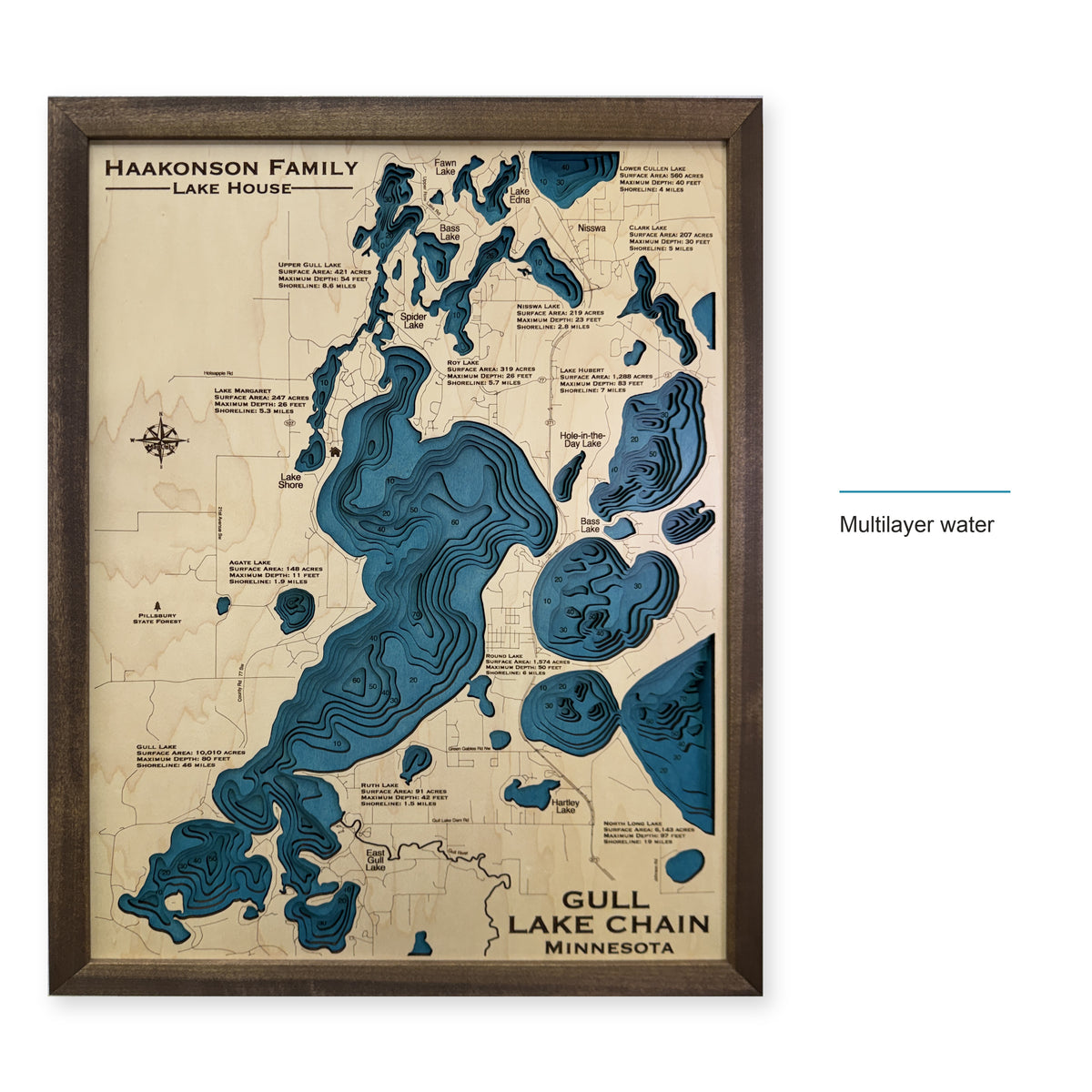Gull Lake Chain Minnesota Haakonson Family Multilayer Wood Map — style-labeled photo [MC20261006 q3004 913a166376ed]