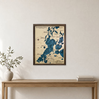 Gull Lake Chain Minnesota Haakonson Family Multilayer Wood Map — room mockup [MC20261006 q3004 7056787e2d2e]