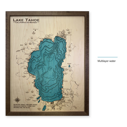 Lake Tahoe California Nevada Walnut Bold Title Multilayer Wood Map — style-labeled photo [MC20261006 q3010 5721cc9f33a4]