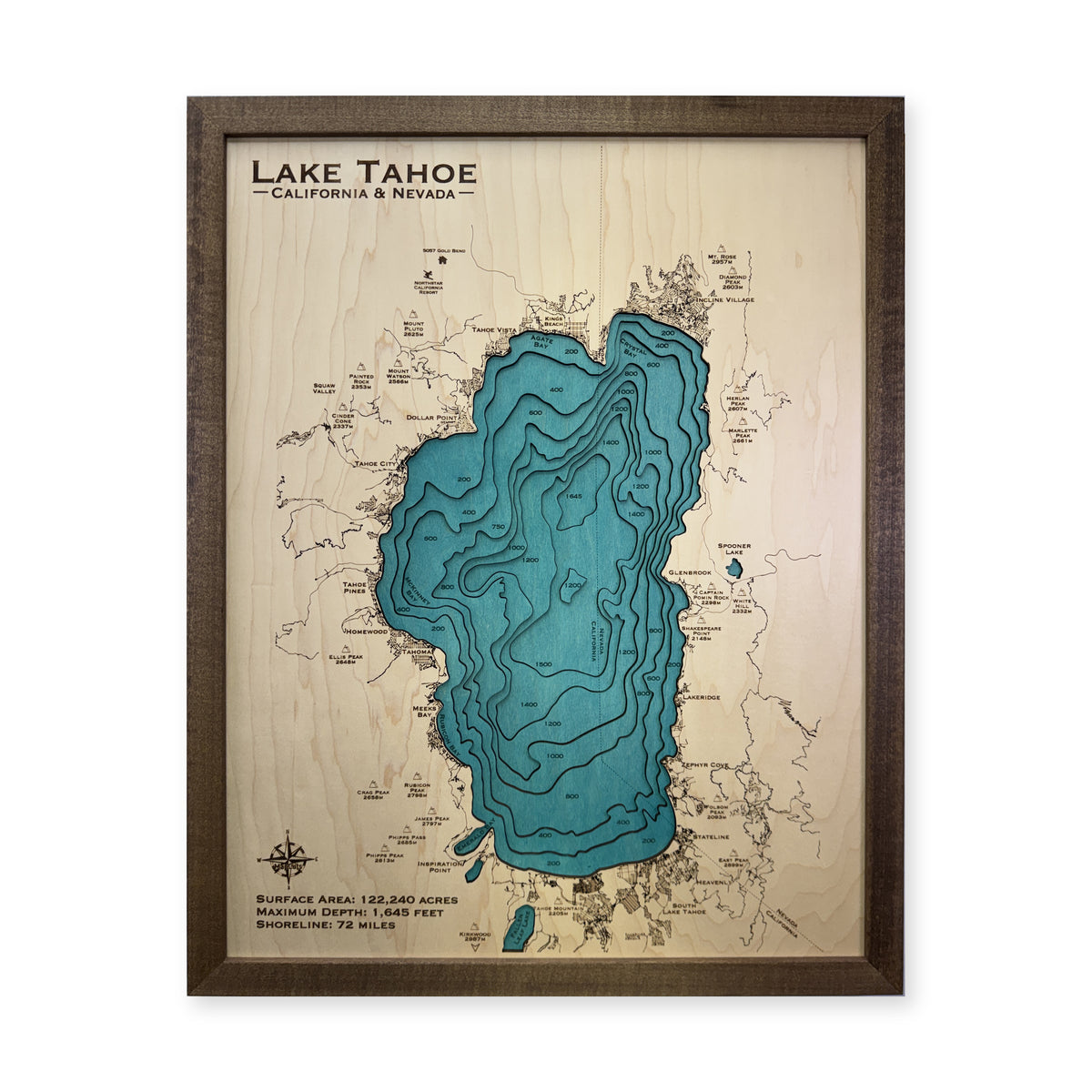 Lake Tahoe California Nevada Walnut Bold Title Multilayer Wood Map — Multilayer water main photo [MC20261006 q3010 ec51e441817a]