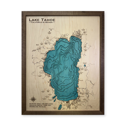 Lake Tahoe California Nevada Walnut Bold Title Multilayer Wood Map — Multilayer water main photo [MC20261006 q3010 ec51e441817a]