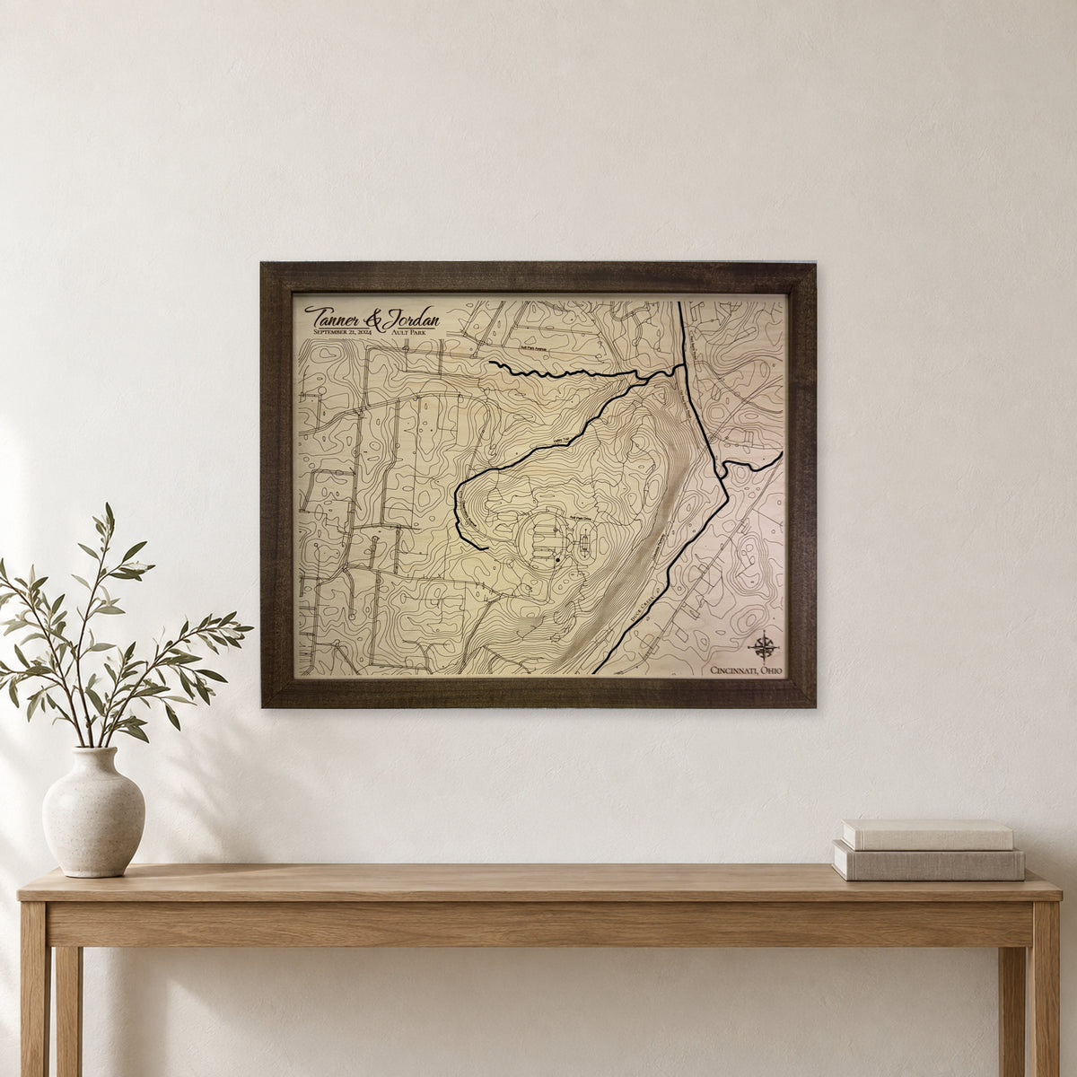 Ault Park, Cincinnati, Ohio Topographic Wood Map — room mockup [MC20261006 q3027 9a03bc1c0dbe]