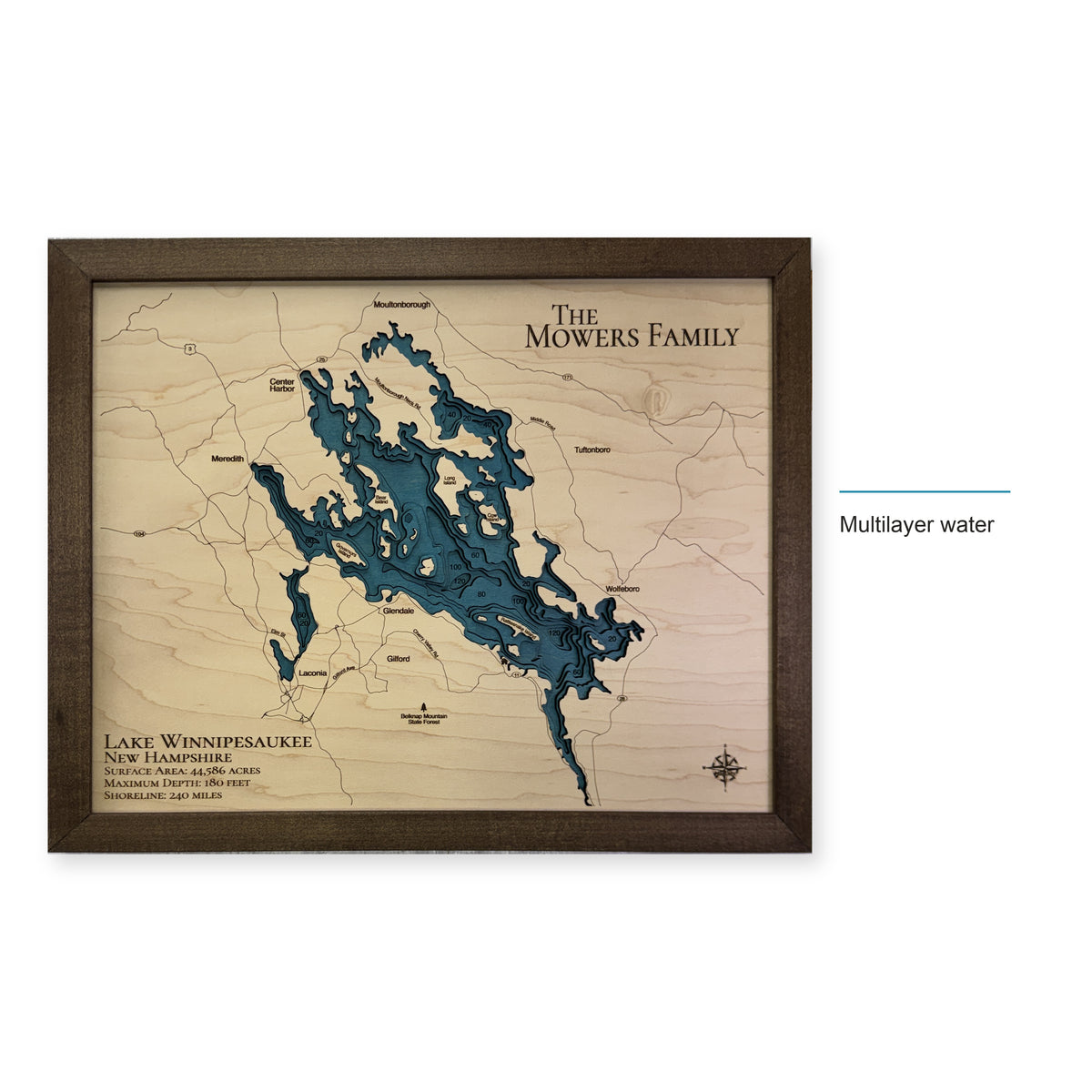 Lake Winnipesaukee New Hampshire Mowers Family Multilayer Wood Map — style-labeled photo [MC20261006 q3032 995315cddb7d]