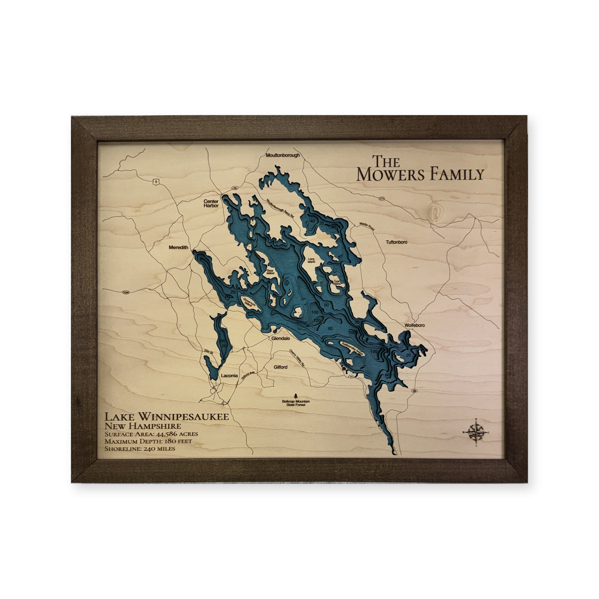Lake Winnipesaukee New Hampshire Mowers Family Multilayer Wood Map — Multilayer water main photo [MC20261006 q3032 9bc14173b2d9]
