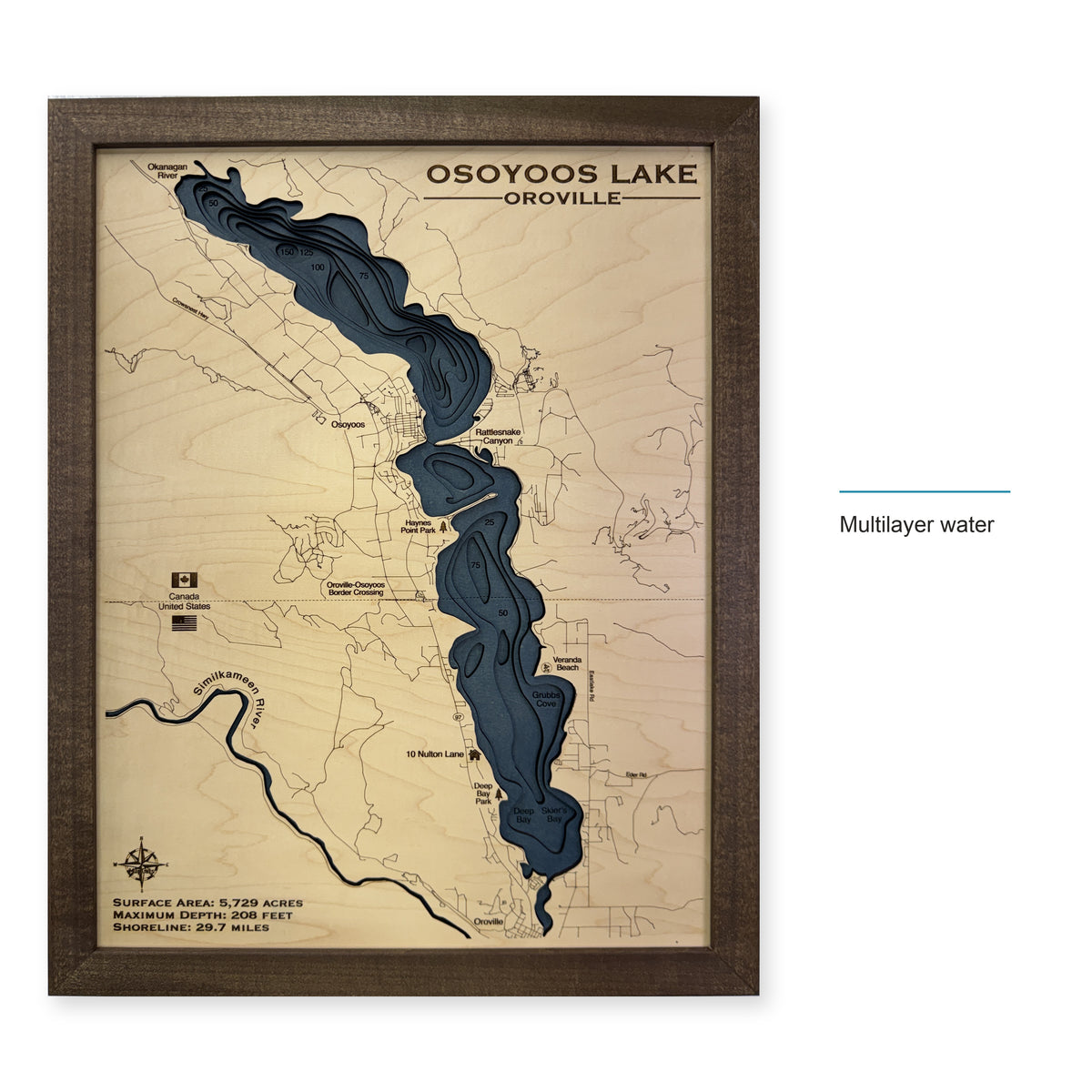 Osoyoos Lake, British Columbia and Washington Wood Map — style-labeled photo [MC20261006 q3038 b857040b5918]