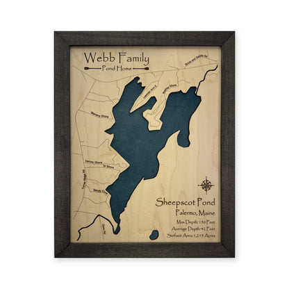 Sheepscot Pond, Palermo, Maine Wood Map — plain-background photo [MC20261006 q3043 f2d9c409218b]
