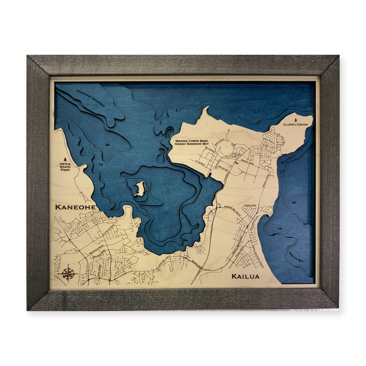 Kaneohe Bay and Kailua, Hawaii Wood Map — plain-background photo [MC20261006 q3051 c05eb29d1e15]