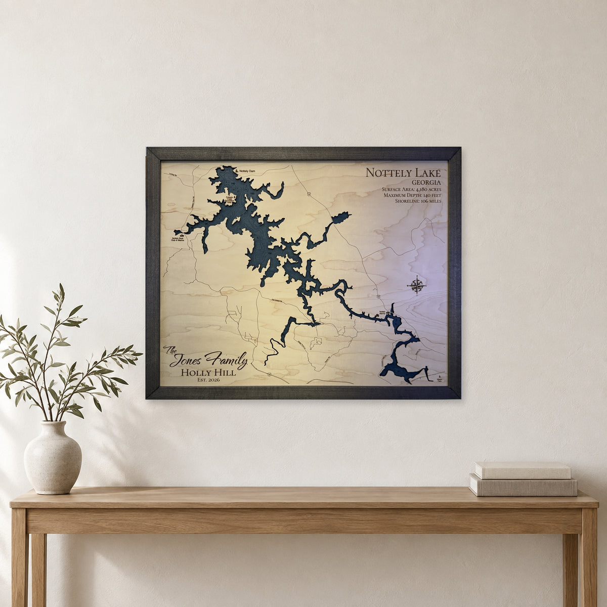 Lake Nottely Georgia Jones Family Wood Map — room mockup [MC20261006 q3061 9e3832f0497b]
