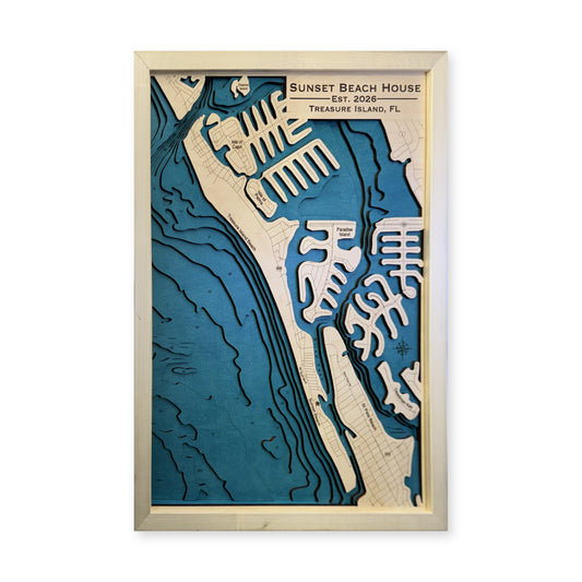 Sunset Beach, Treasure Island, Florida Wood Map — 24.5 x 37.5 inches; multilayer water map main photo [MC20261006 q3064 067e8873c089]