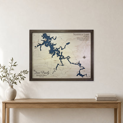 Lake Nottely Georgia Jones Family Walnut Frame Wood Map — room mockup [MC20261006 q3065 7be72a8cbde8]