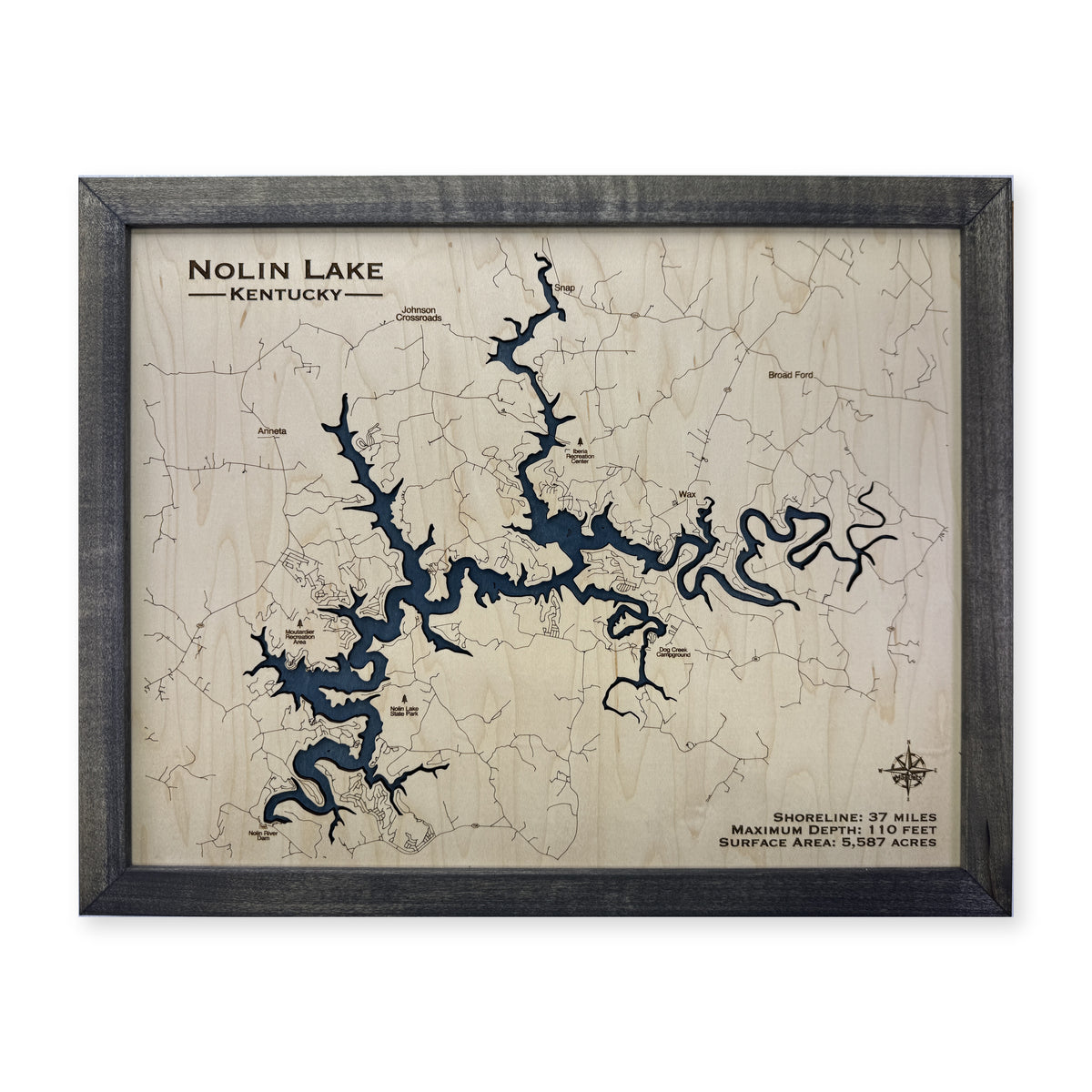 Nolin Lake Kentucky Charcoal Wood Map — 1 water layer main photo [MC20261006 q3094 7736a4a4460d]