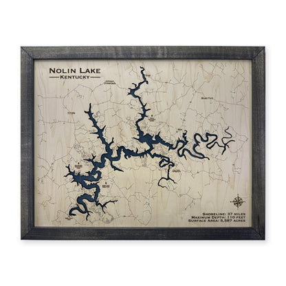 Nolin Lake Kentucky Charcoal Wood Map — 1 water layer main photo [MC20261006 q3094 7736a4a4460d]