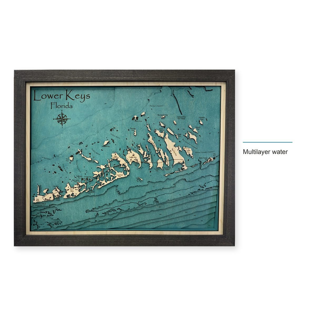 Lower Keys Florida Charcoal Multilayer Wood Map — style-labeled photo [MC20261006 q3103 008256e5f275]
