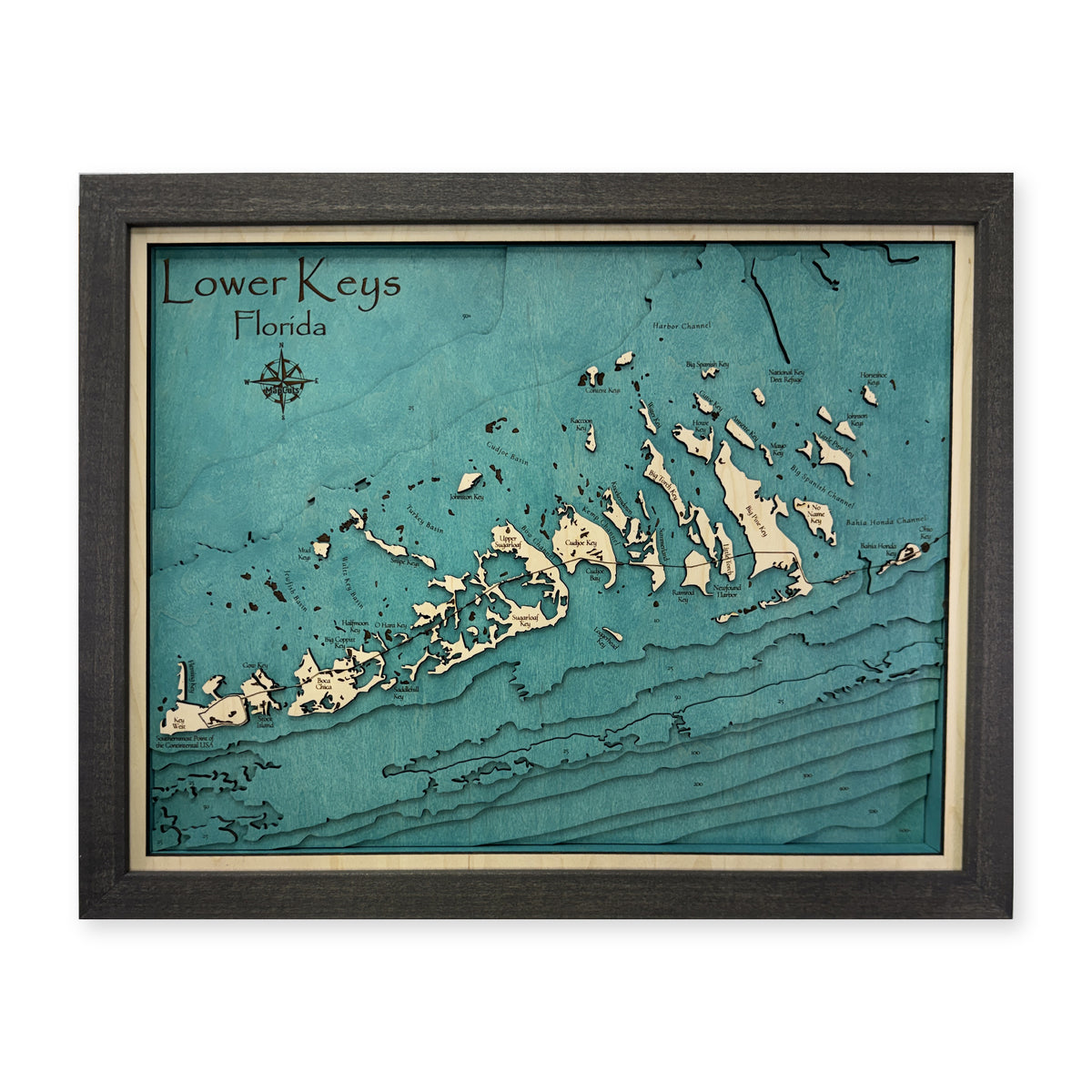 Lower Keys Florida Charcoal Multilayer Wood Map — Multilayer water main photo [MC20261006 q3103 715a04701203]