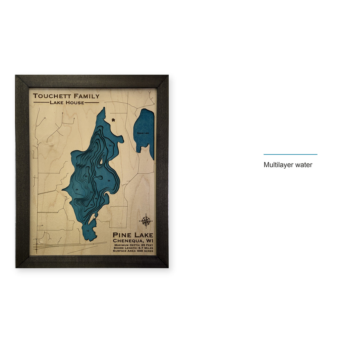 Pine Lake, Chenequa, Wisconsin Wood Map — style-labeled photo [MC20261006 q3115 e0aaf534498f]