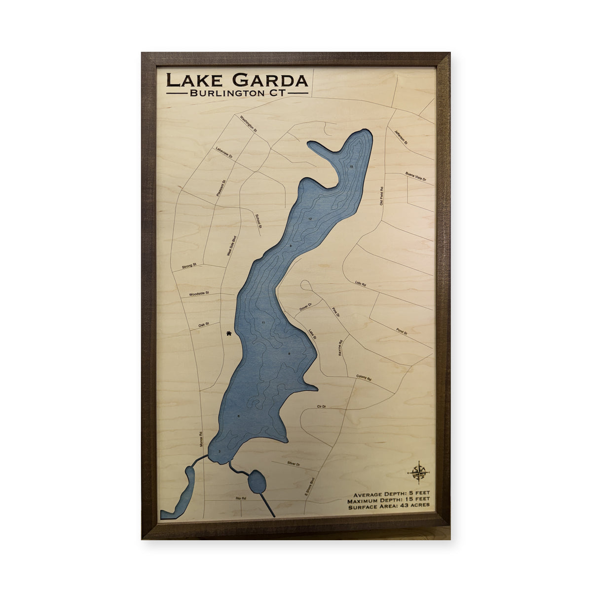 Lake Garda, Burlington, Connecticut Wood Map — plain-background photo [MC20261006 q3120 f519b0b9b340]