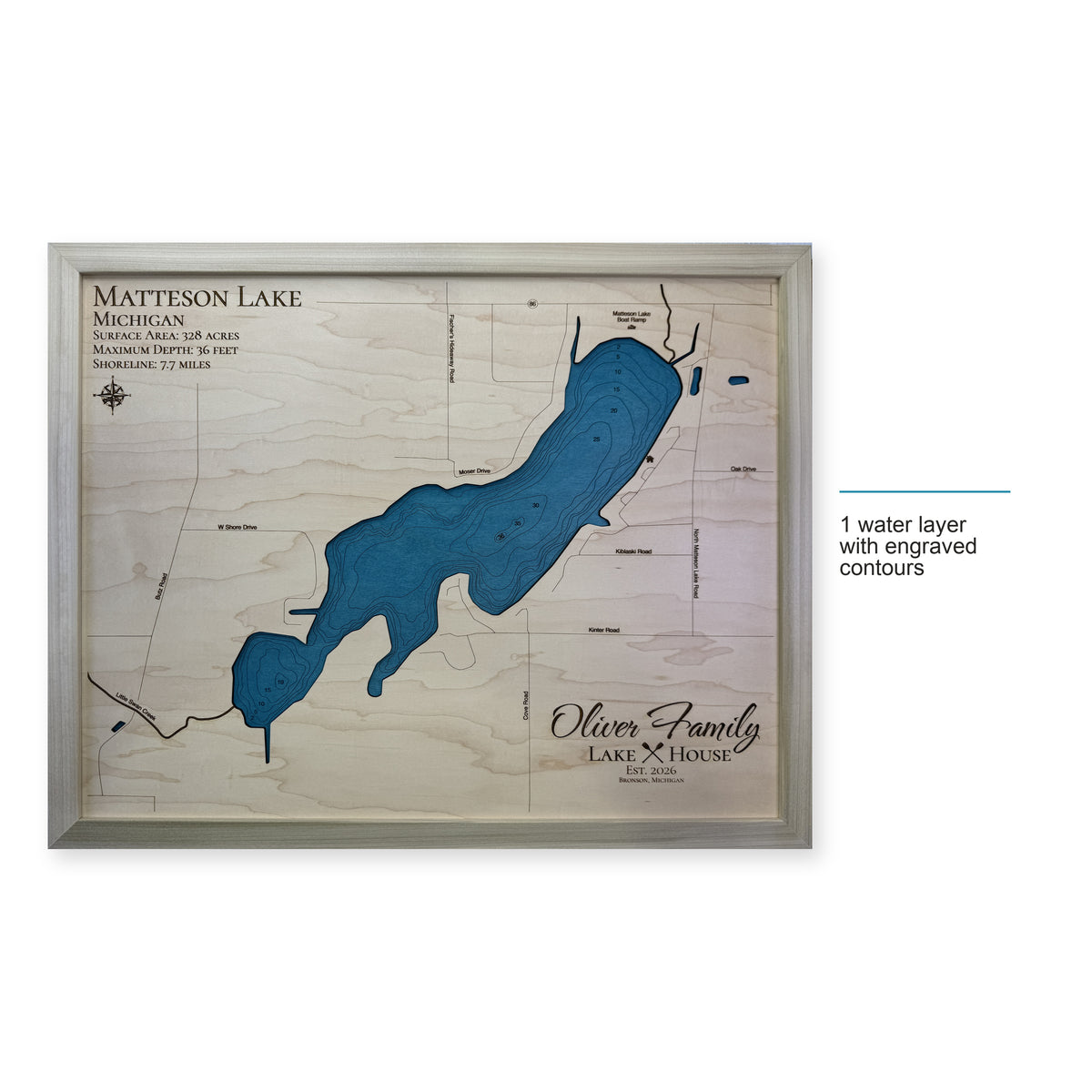 Matteson Lake, Bronson, Michigan Wood Map — style-labeled photo [MC20261006 q3124 d6f05cee6ba9]