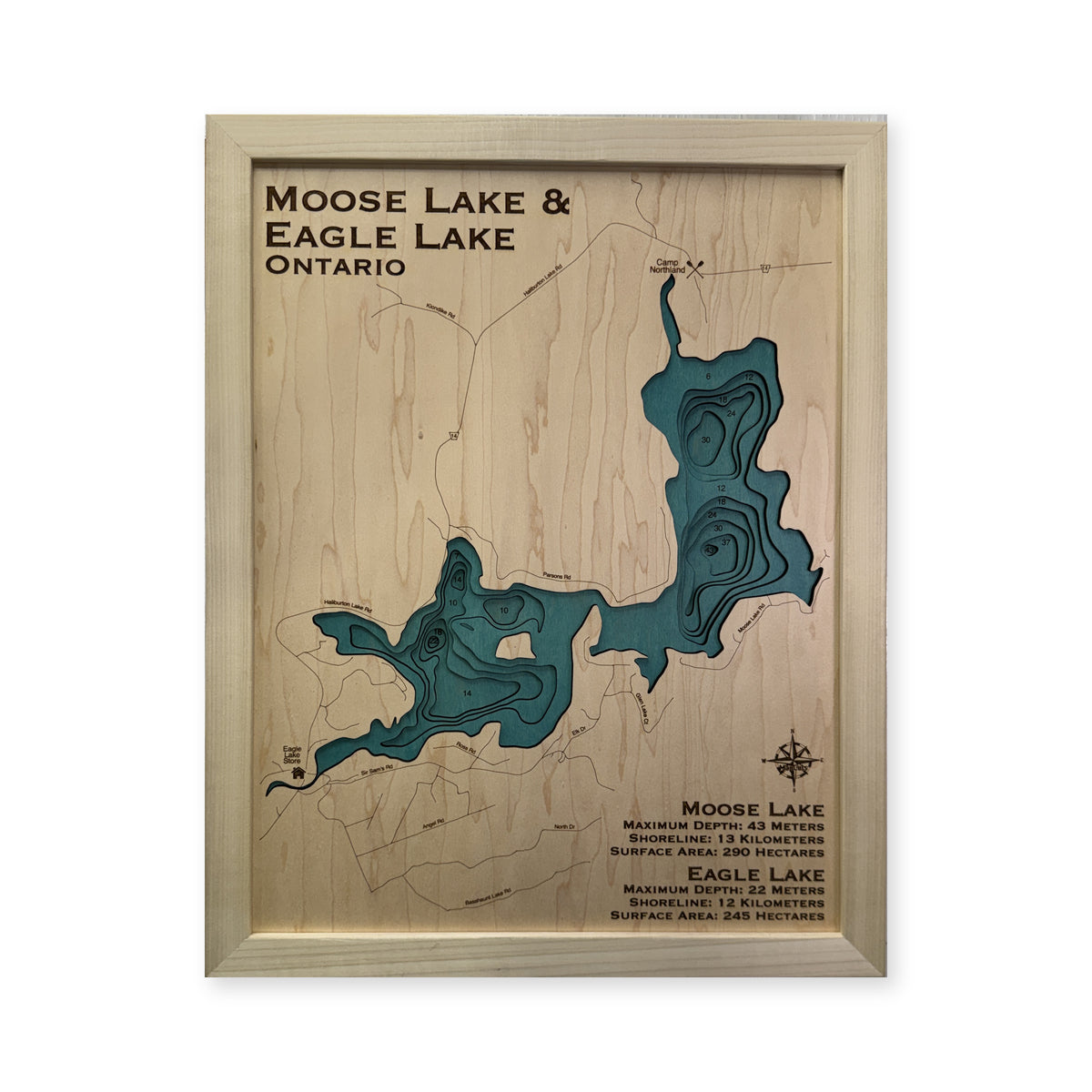 Moose Lake and Eagle Lake, Ontario Wood Map — plain-background photo [MC20261006 q3141 113ed2035c89]