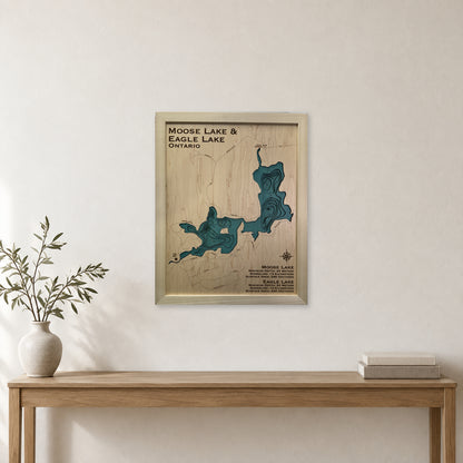 Moose Lake and Eagle Lake, Ontario Wood Map — room mockup [MC20261006 q3141 72ba21009e82]