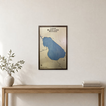 Black Lake, Michigan Wood Map — room mockup [MC20261006 q3143 63c96616794a]