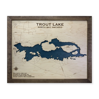 Trout Lake, North Bay, Ontario Wood Map — plain-background photo [MC20261006 q3146 798b210d9978]