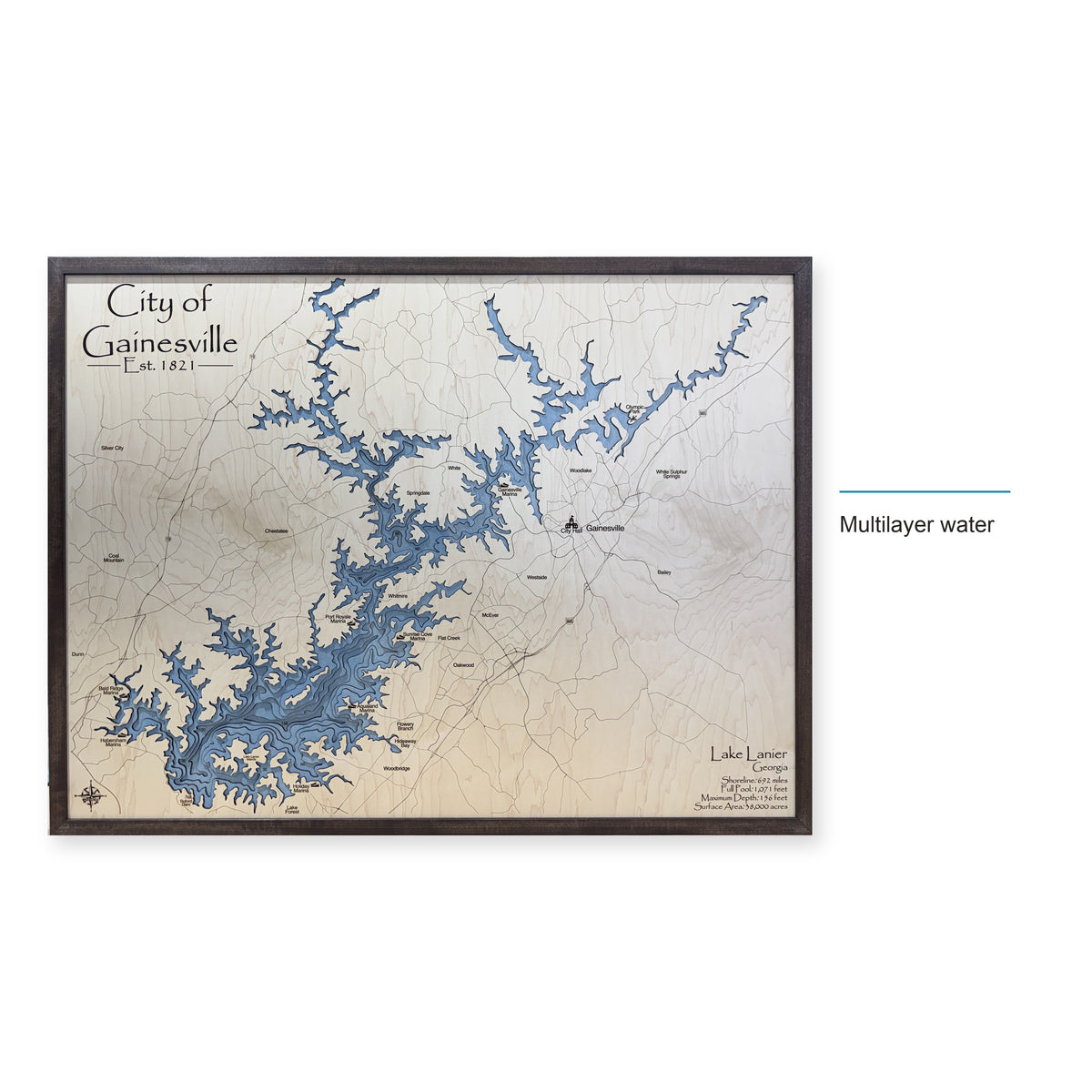 Lake Lanier Georgia Gainesville Multilayer Wood Map — style-labeled photo [MC20261006 q3171 359e32b936af]