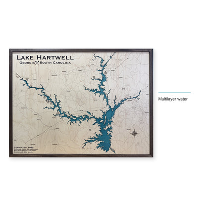 Lake Hartwell Georgia South Carolina Walnut Multilayer Wood Map — style-labeled photo [MC20261006 q3178 09f7ef4a5963]