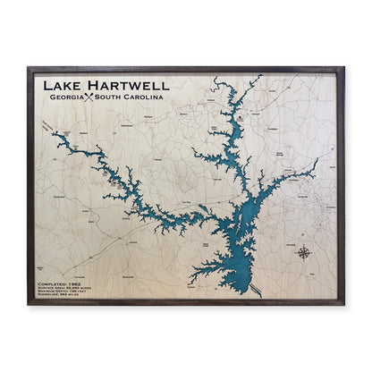 Lake Hartwell Georgia South Carolina Walnut Multilayer Wood Map — Multilayer water main photo [MC20261006 q3178 c726cdba4ca3]