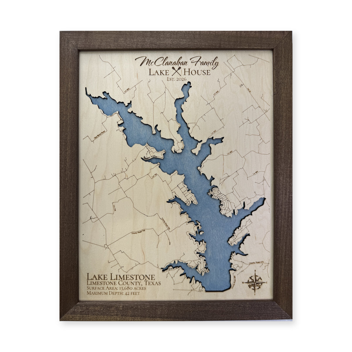 Lake Limestone Texas McClanahan Family Wood Map — 1 water layer main photo [MC20261006 q3185 e2cf1746974a]