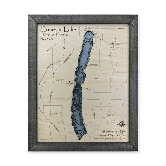 Conesus Lake New York Charcoal Multilayer Wood Map — Multilayer water main photo [MC20261006 q3187 bfc2ca21865b]