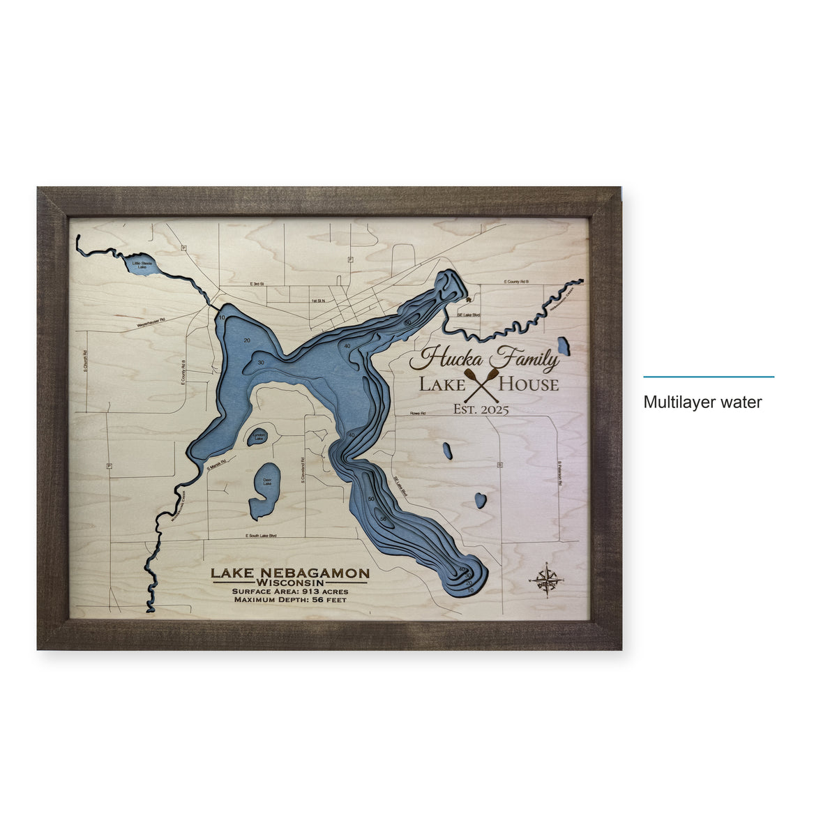 Lake Nebagamon Wisconsin Hucka Family Multilayer Wood Map — style-labeled photo [MC20261006 q3198 d0a372c74a06]