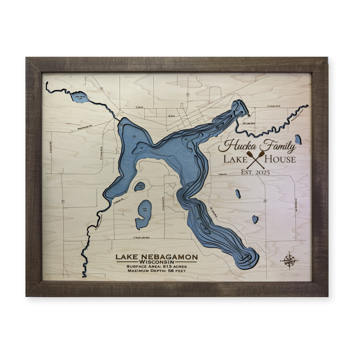 Lake Nebagamon Wisconsin Hucka Family Multilayer Wood Map — Multilayer water main photo [MC20261006 q3198 3deb95f8bdfb]