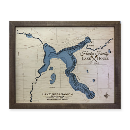 Lake Nebagamon Wisconsin Hucka Family Multilayer Wood Map — Multilayer water main photo [MC20261006 q3198 3deb95f8bdfb]