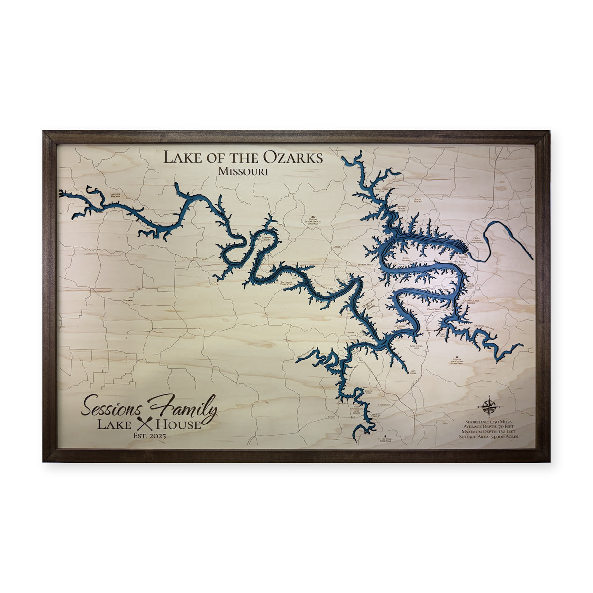 Lake of the Ozarks Sessions Family Multilayer Wood Map — Multilayer water main photo [MC20261006 q3211 208a13919364]