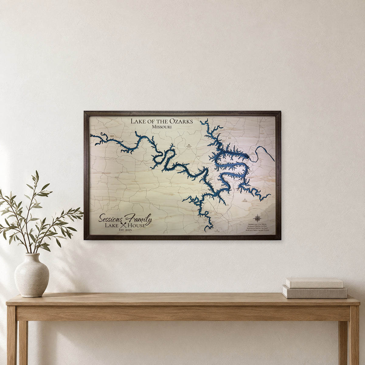 Lake of the Ozarks Sessions Family Multilayer Wood Map — room mockup [MC20261006 q3211 eeda76787aa1]