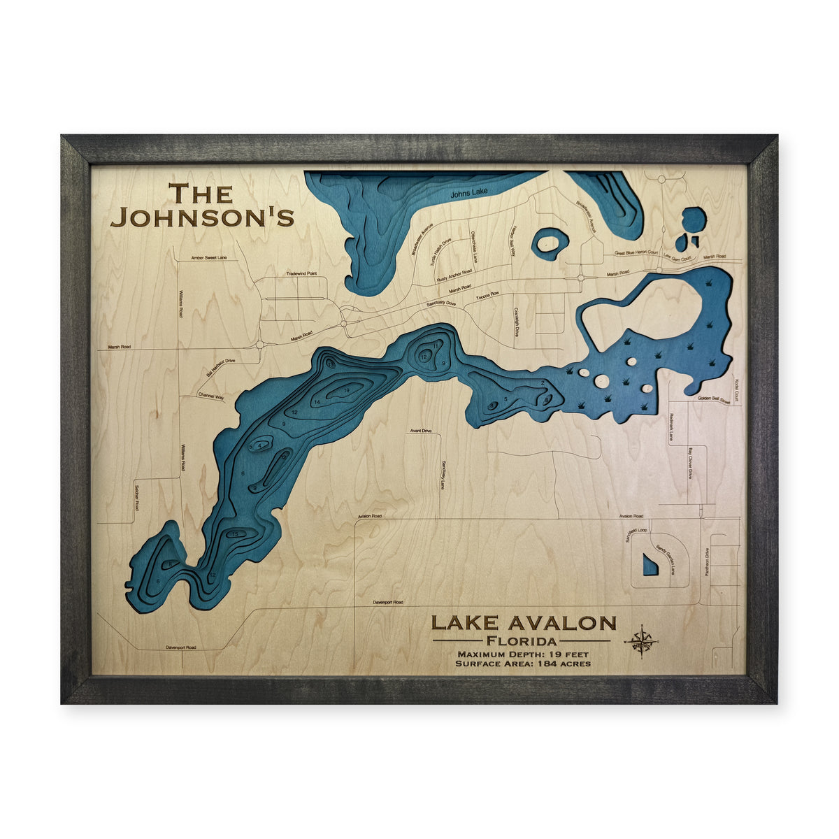 Lake Avalon Florida Johnson Family Multilayer Wood Map — Multilayer water main photo [MC20261006 q3221 c0d356702aa2]