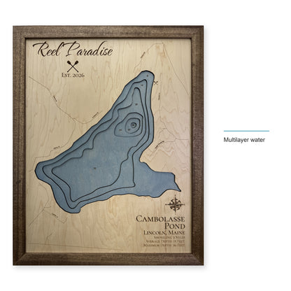 Cambolasse Pond, Lincoln, Maine Wood Map — style-labeled photo [MC20261006 q3251 451667cb0db9]