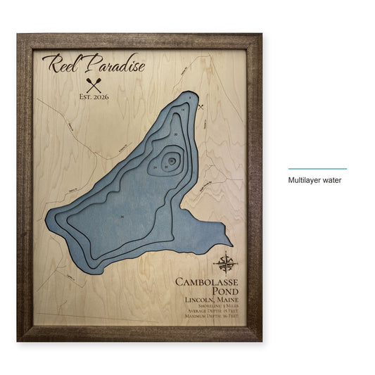 Cambolasse Pond, Lincoln, Maine Wood Map — style-labeled photo [MC20261006 q3251 451667cb0db9]