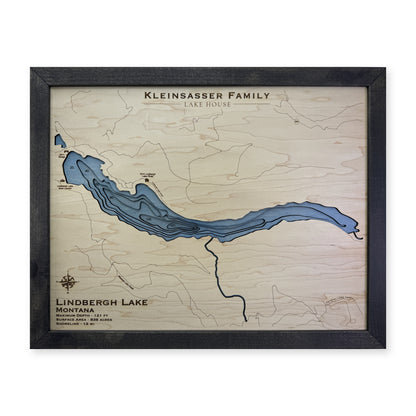 Lindbergh Lake, Montana Wood Map — plain-background photo [MC20261006 q3256 3c891687295b]