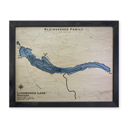 Lindbergh Lake, Montana Wood Map — plain-background photo [MC20261006 q3256 3c891687295b]