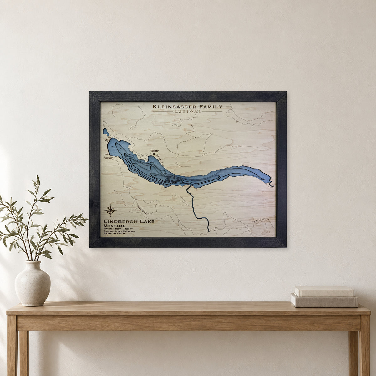 Lindbergh Lake, Montana Wood Map — room mockup [MC20261006 q3256 705134b76be5]