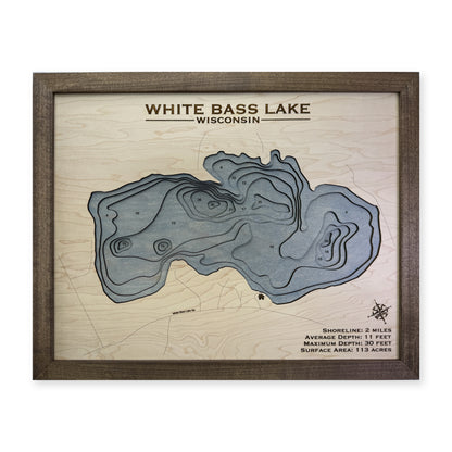 White Bass Lake, Wisconsin Wood Map — plain-background photo [MC20261006 q3289 bcf148a530f5]