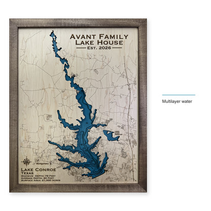 Lake Conroe Avant Family Multilayer Wood Map — style-labeled photo [MC20261006 q3291 2655dc446076]