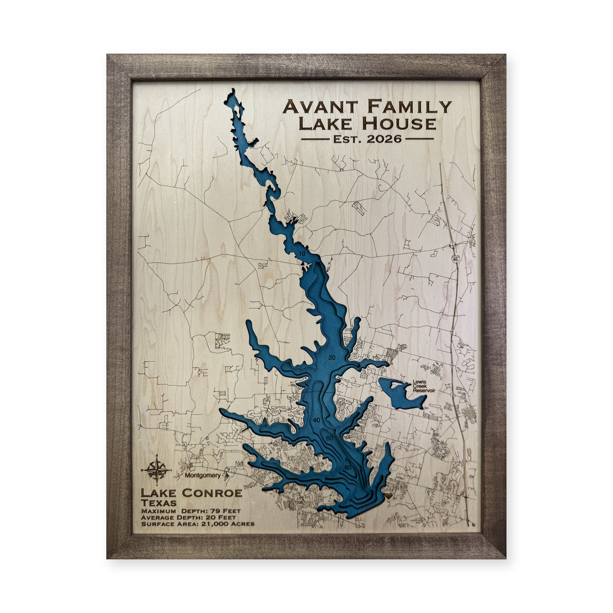 Lake Conroe Avant Family Multilayer Wood Map — Multilayer water main photo [MC20261006 q3291 f64b26d13841]