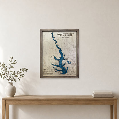 Lake Conroe Avant Family Multilayer Wood Map — room mockup [MC20261006 q3291 cb6a312c8f21]