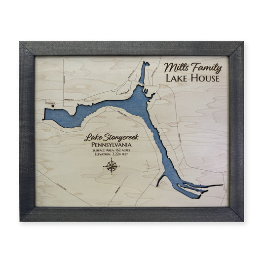 Lake Stonycreek, Pennsylvania Wood Map — plain-background photo [MC20261006 q3293 7287db75eef7]