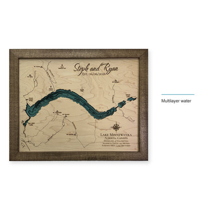 Lake Minnewanka, Alberta Wood Map — style-labeled photo [MC20261006 q3298 aa2fb1e04804]