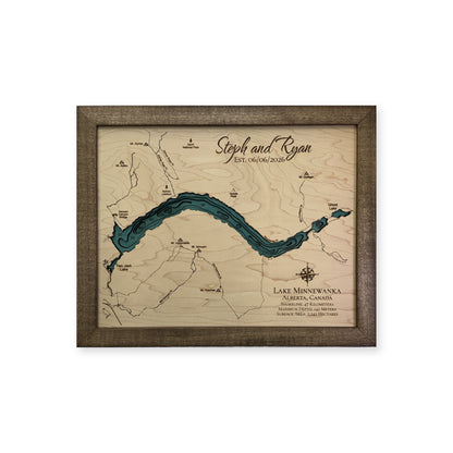 Lake Minnewanka, Alberta Wood Map — plain-background photo [MC20261006 q3298 782cecde6ebc]