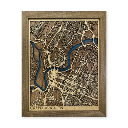 Chattanooga Tennessee Walnut Layered City Wood Map — Multilayer land and streets main photo [MC20261006 q3302 78116eb5cf94]